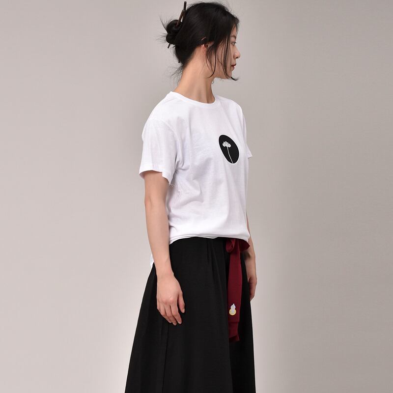 [Mumuki Series]★China style T-shirt★ Tops 2color Unisex Men's Large Size Lotus Pattern Simple Cotton