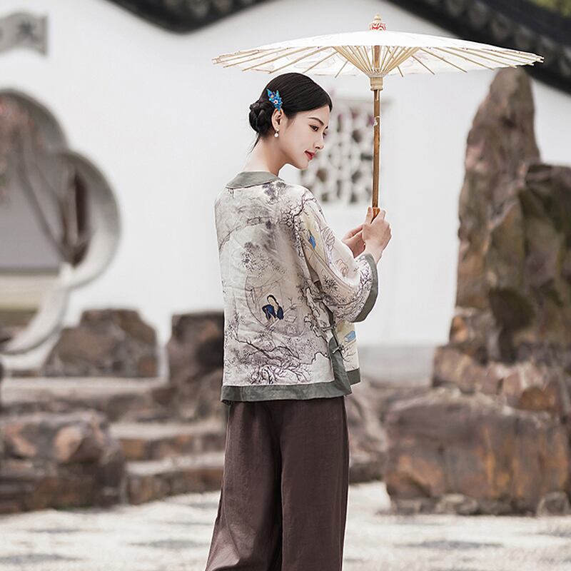 [Mingsho Series]★China style tops★ Shirt Improves temperament Improved Tang suit Loose print Retro Summer clothes