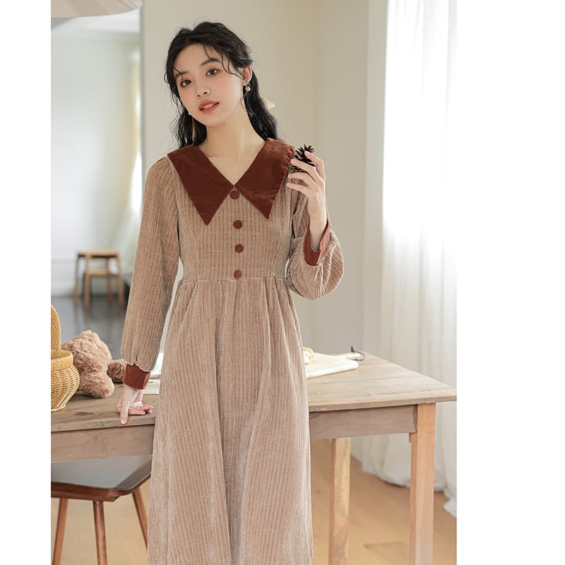 [CHIC Series]★Dress★ Faux Layered Corduroy Retro Ladies S M L XL