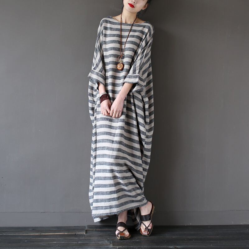 [LIANSHANG series] ★China style dress★ 3color loose body cover horizontal stripes striped pattern literary style