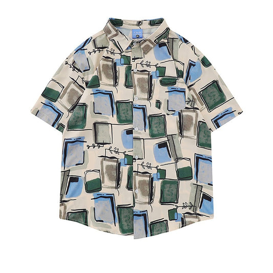 [YGCN Series] ★Shirt★ Aloha Shirt Okinawa Hawaii Tops Short Sleeve Shirt Unisex Men's Seaside Plaid Pattern