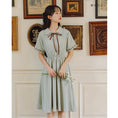 Load image into Gallery viewer, [Shukunsho series]★China style dress★2color embroidery long length short sleeve summer cute easy to match beige green
