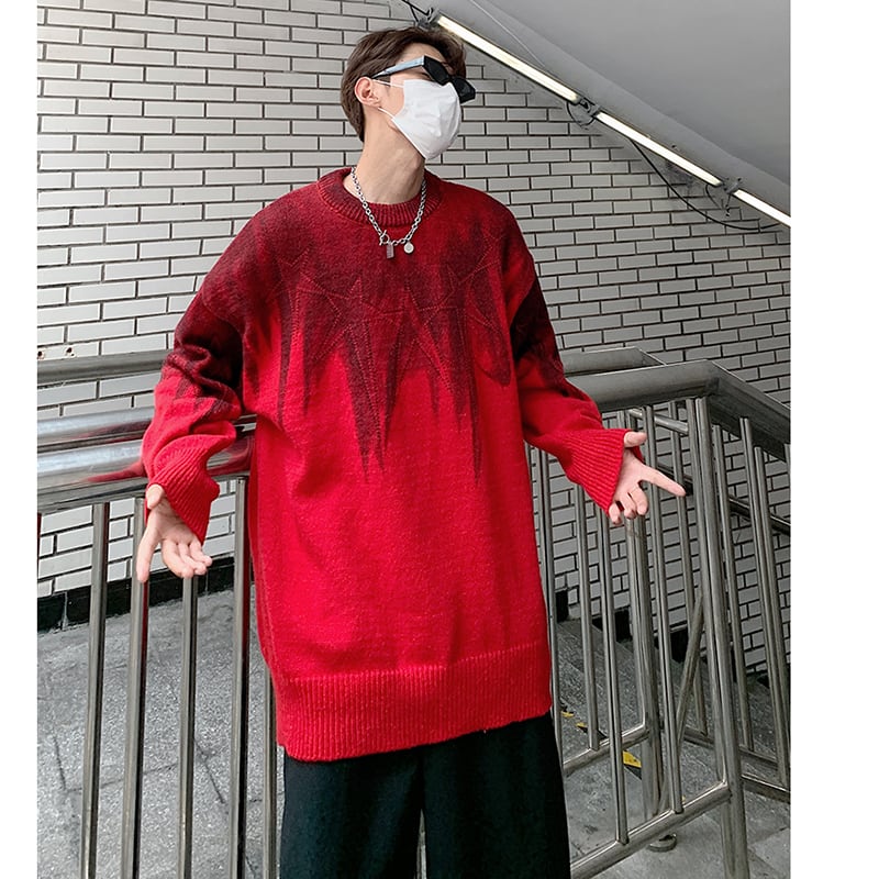 [NANSHI Series]★Sweater★ 3color knit tops Unisex Men's Star pattern Color scheme White Black Red