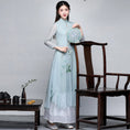 Load image into Gallery viewer, Ao dai 2-piece set, Chinese style dress, Ao dai dress, Chinese style clothes, Chinese clothes, improved Tang clothes, improved Han clothes, stand neck, 3/4 sleeves, long length, gaucho pants, large size, ML XL, 2XL, everyday wear
