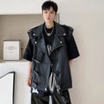 Load image into Gallery viewer, [XIAOQIJIA Series] ★Vest★ Tops Unisex Men's PU Cool V-neck Black Black
