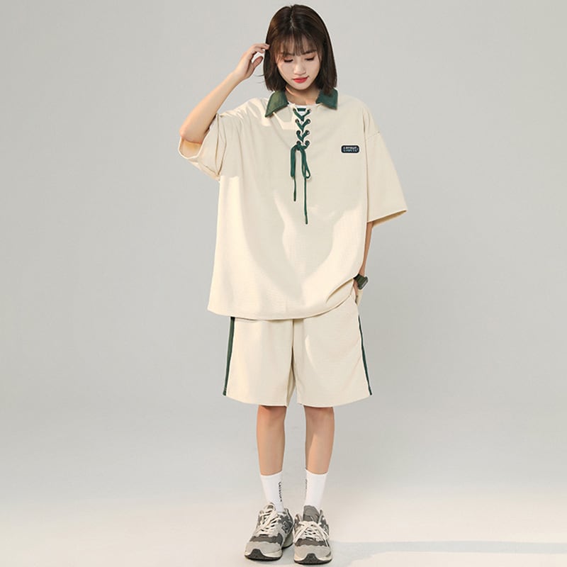 【SENSUシリーズ】★セットアップ★ POLOシャツ+短パン 男女兼用 メンズ 半袖トップス 2点セット 夏服