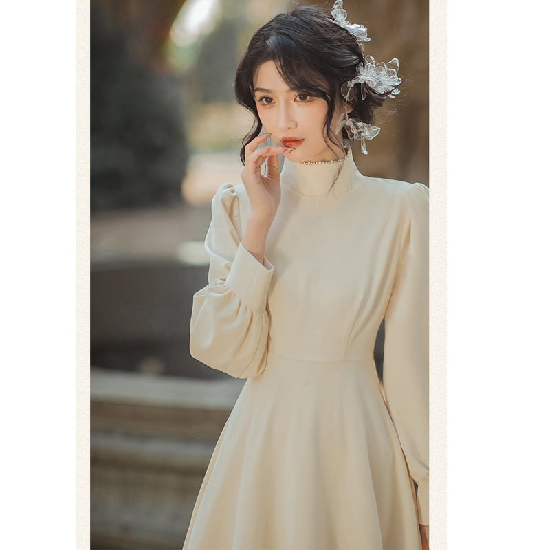 [Mrs. Sion Series] ★China style dress★ 3color stand neck gentle cute beige black red