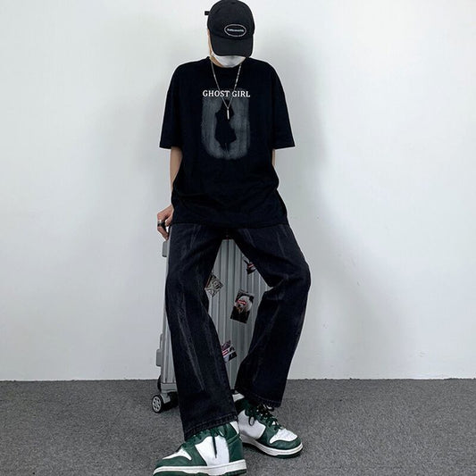 [MGJM Series] ★Denim Pants★ Bottoms Pants Unisex Men's Retro Black Black Slimming SML XL 2XL