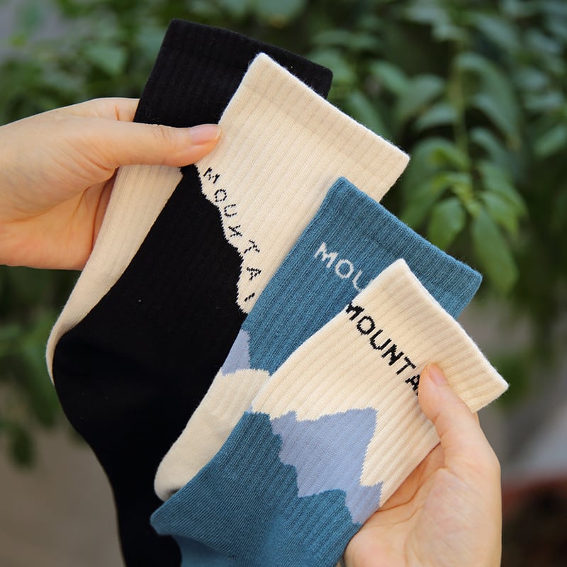 [Moroya series] ★Socks★ 4color asymmetrical 2 pairs of socks Easy to match Black White Green Blue