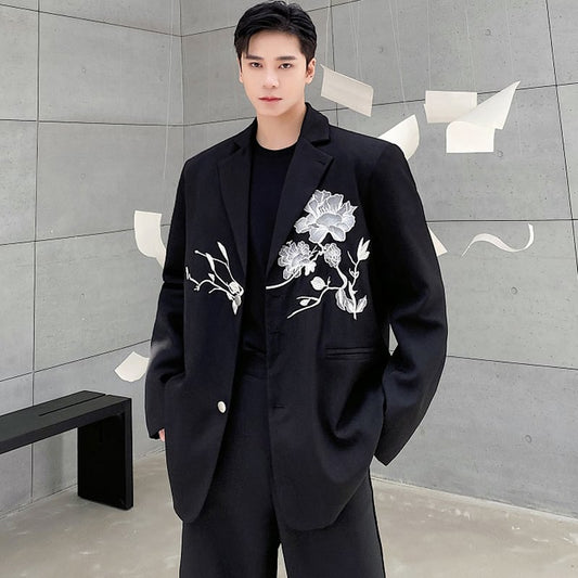 [Remembering Youth Series] ★China Style Blazer★ Outerwear Unisex Men's Embroidery Floral Pattern Cool Black Black