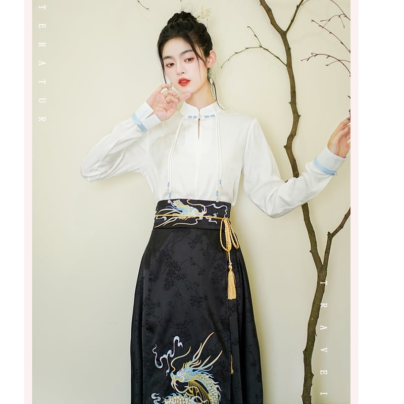 [BAIRIMENG Series]★Chinese style skirt★ Skirt Bottoms Hanfu skirt Black Black