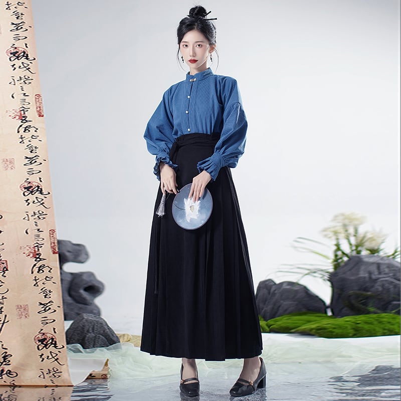 [WUJIA Series] ★Chinese style skirt★ Maki skirt Hanfu skirt Bottoms Black Black