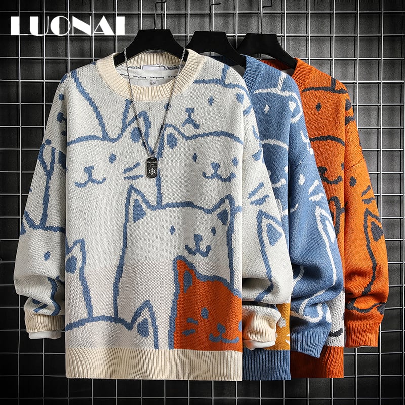 [Nana Series]★Sweater★ 4color Cat Unisex Men's Couple Clothes Cute Large Size Blue Black Orange Beige