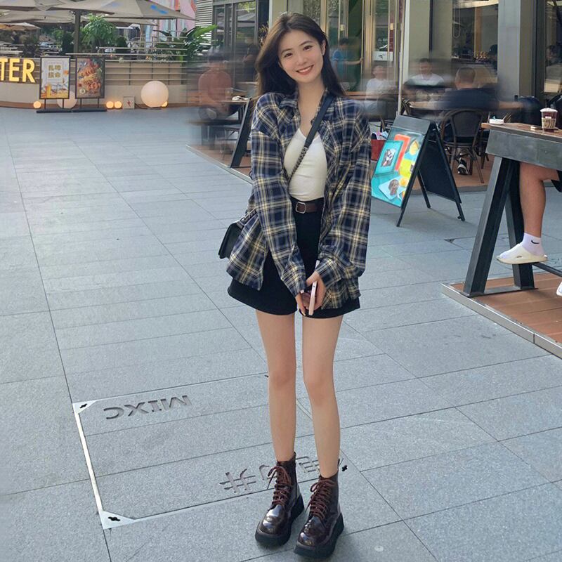 [XIAOXIN Series]★Shirt★ Tops, long sleeve shirt, plaid pattern, easy to match, ladies, loose fit