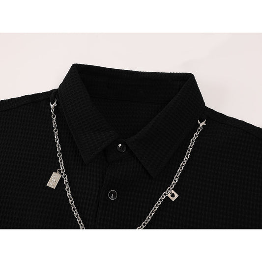 [LHSEN Series]★Shirt★ Tops Long sleeve shirt with chain Casual Unique Easy to match