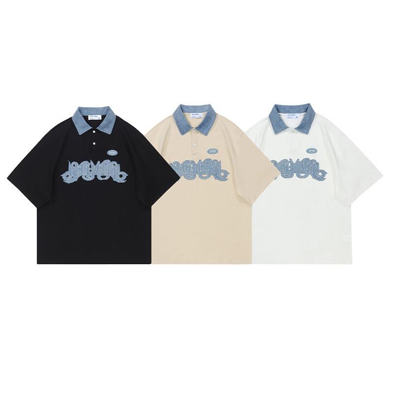 [Escaped Earth Series]★Polo Shirt★ 3color Tops T-shirt Short Sleeve Unisex Men's Alphabet Casual