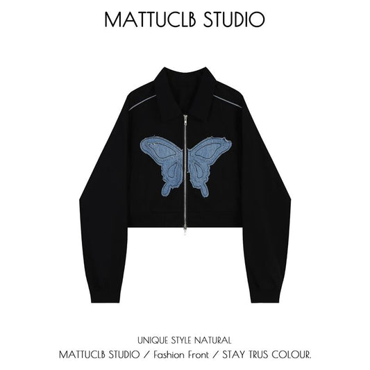 【MATTUCLB STUDIOシリーズ】★ジャケット★ 2color アウター 蝶々 ミニ丈 おしゃれ ブラック ホワイト