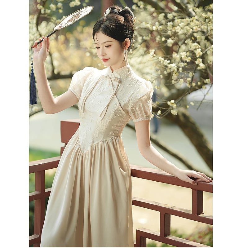 [Queen Series] ★China-style dress★ Improved cheongsam dress Designed Short sleeves Slimming SML XL