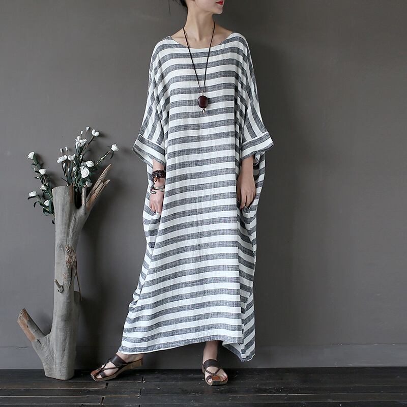 [LIANSHANG series] ★China style dress★ 3color loose body cover horizontal stripes striped pattern literary style