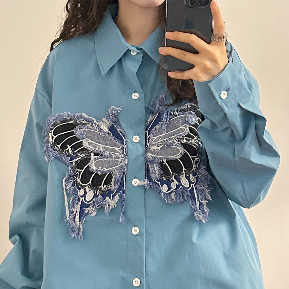 [UATONLINE Series]★Shirt★ 3color Tops Butterfly Unisex Men's Retro Blue White Pink