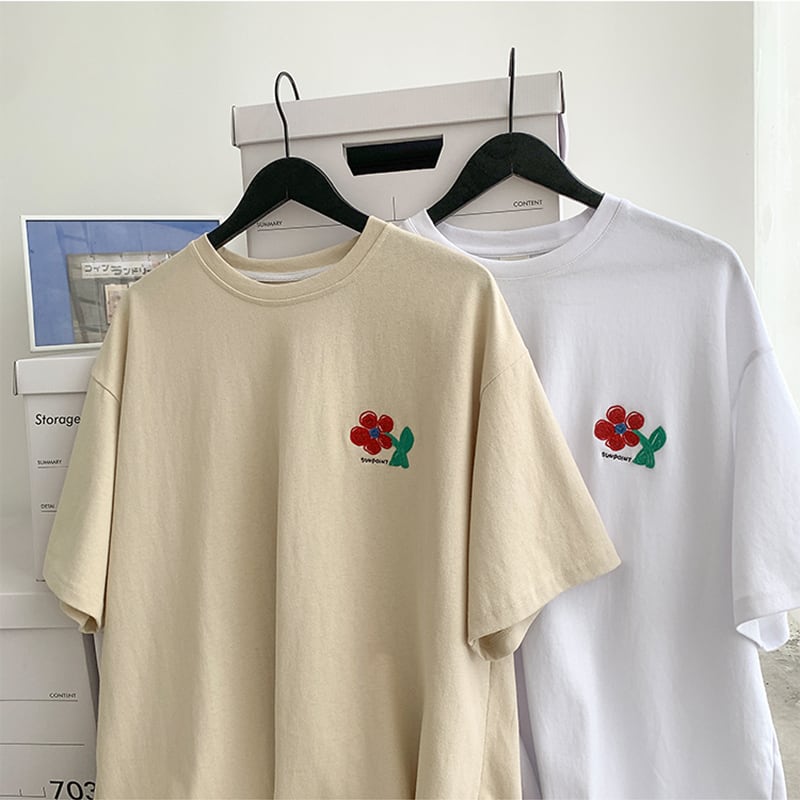 [SENSU Series] ★Short sleeve T-shirt★ 3color tops unisex men's T-shirt cotton simple flower