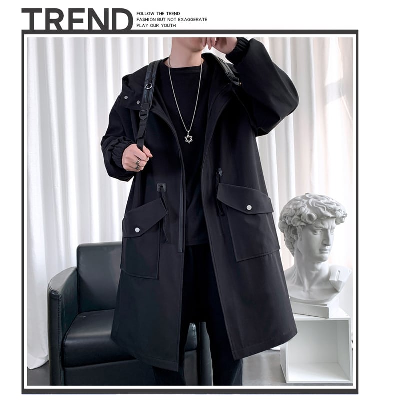 [Kaei Series] ★Trench coat★ 3colors Black, green or light brown, cotton insert type available, hooded, hat included