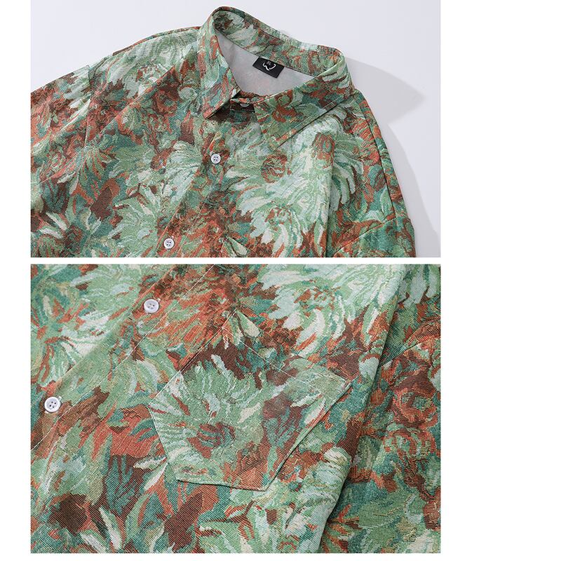 [BEAT BOY Series]★Shirt★ Tops Floral pattern shirt Long sleeve shirt Unisex Men's ML XL 2XL Green