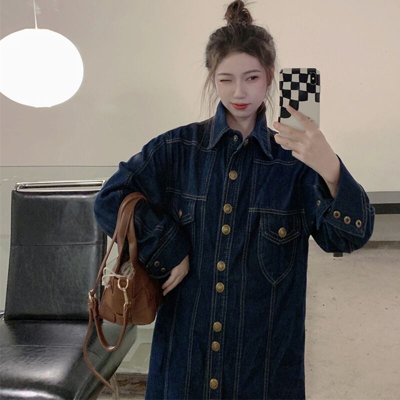 [KEKE Series]★Shirt★ 2color Tops Denim Shirt Stylish Spring Clothes Easy to Match ML Blue Blue