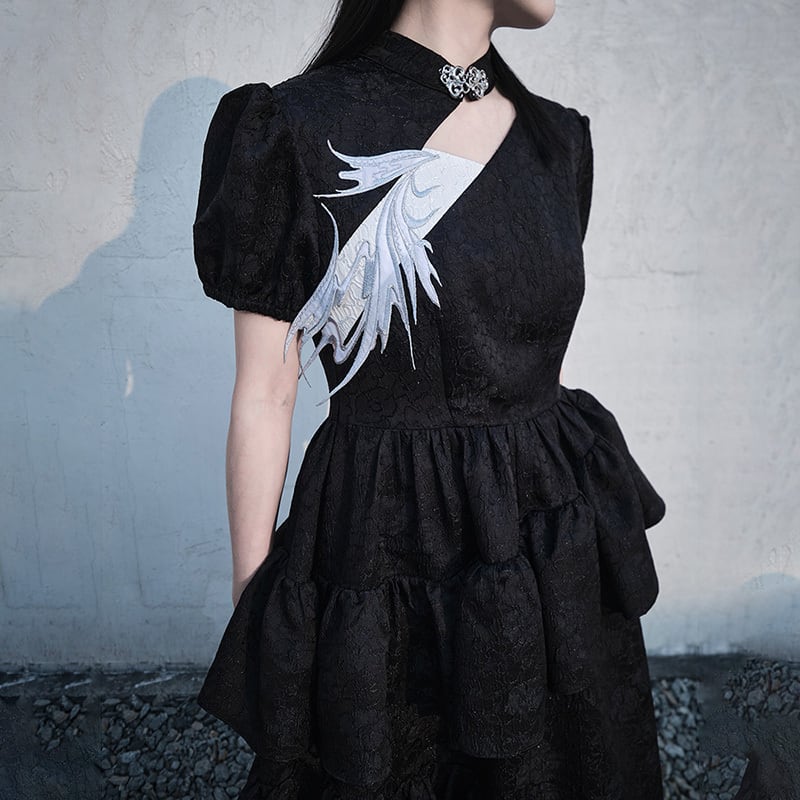 [chicsky---Night Flower Series] ★Chinese style dress★ 2color Improved Chinese style dress Black White Black White