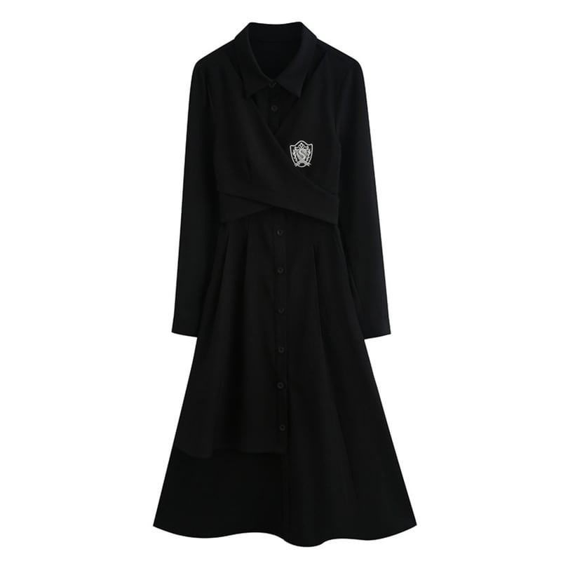 [Shojinsho Series] ★One Piece★ Irregular long sleeve dress Designed Cute Stylish Black Black