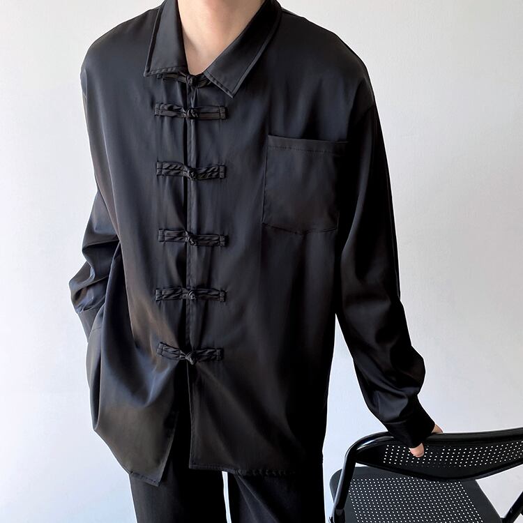 [Orange Family Series] ★Chinese style shirt★ Chinese clothing tops unisex men's black black casual Harajuku style