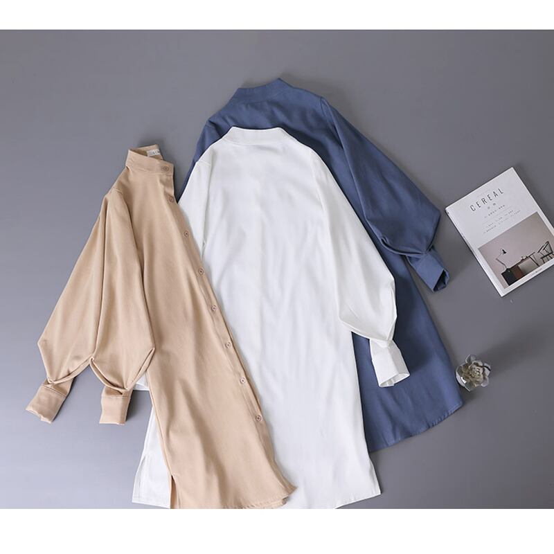 [Hangu Musume Series]★Shirt dress★3color stand neck blue light brown white blue white