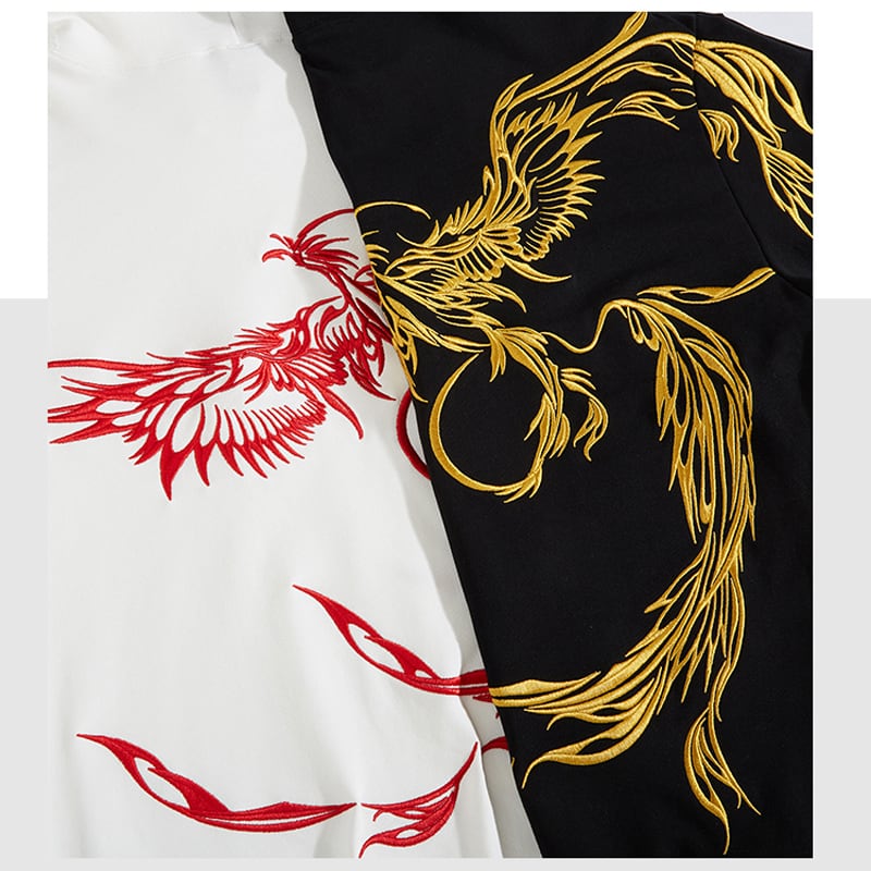 [Machiha clan series]★China style hoodie★ 2color black or white gold phoenix red phoenix embroidery stylish unique unisex men's