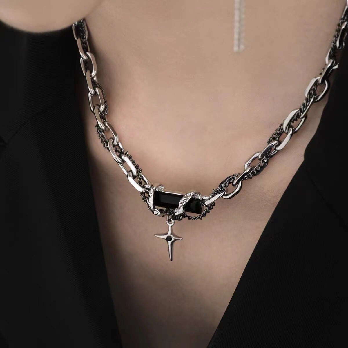 [YAOCHEN Series]★Necklace★ Accessory Unisex Men's Women's Black Star Design