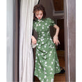 Load image into Gallery viewer, [Weice series] ★China style dress★ Improved cheongsam dress Floral pattern dress Slimming green Green
