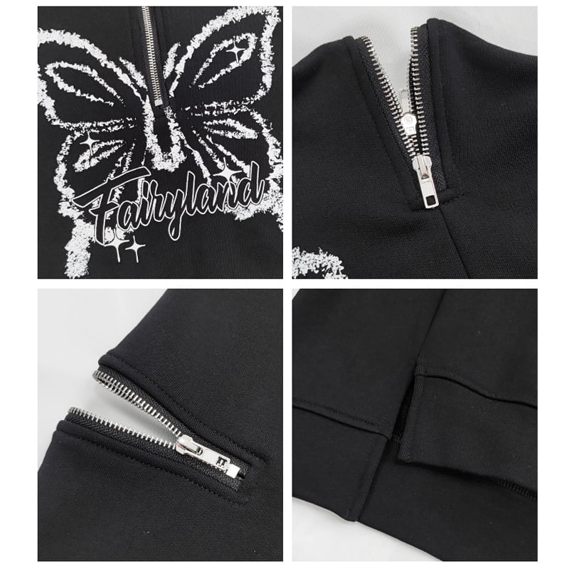 [Nekogan Series] ★Tops★ Ladies Fashion Butterfly Black Black Short Length Slimming SML