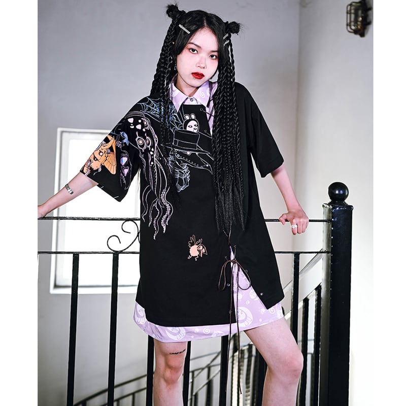 [Old Monster---Monster CLUB Series] ★One Piece★ Switching Fake Layered Black Black Short Length