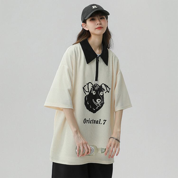 [Fujiman Series] ★POLO Shirt★ Tops 2color Unisex Men's Large Size Short Sleeve Beige Black