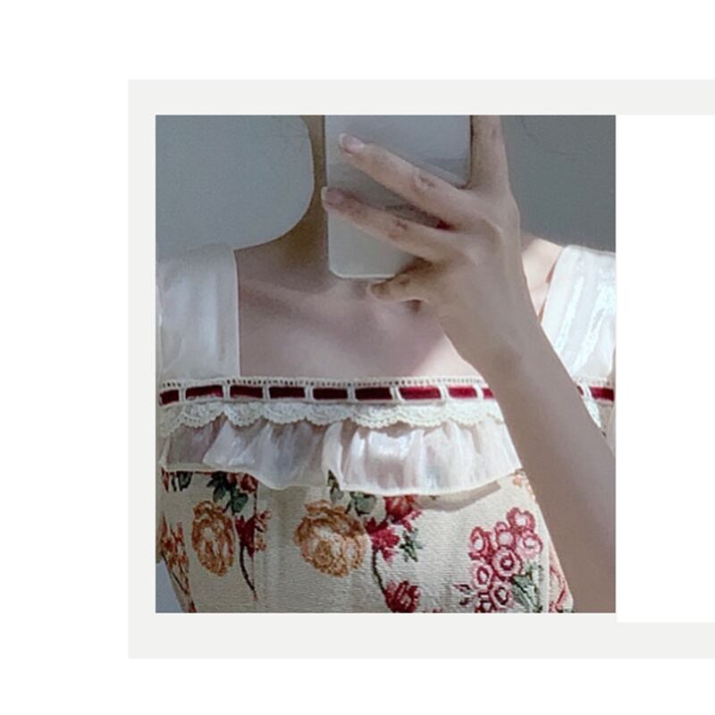 [Yuan Yuan Series] ★One Piece★ Switching Oil Painting Style Retro Short Sleeve Summer Dress Improves Temperament Cute