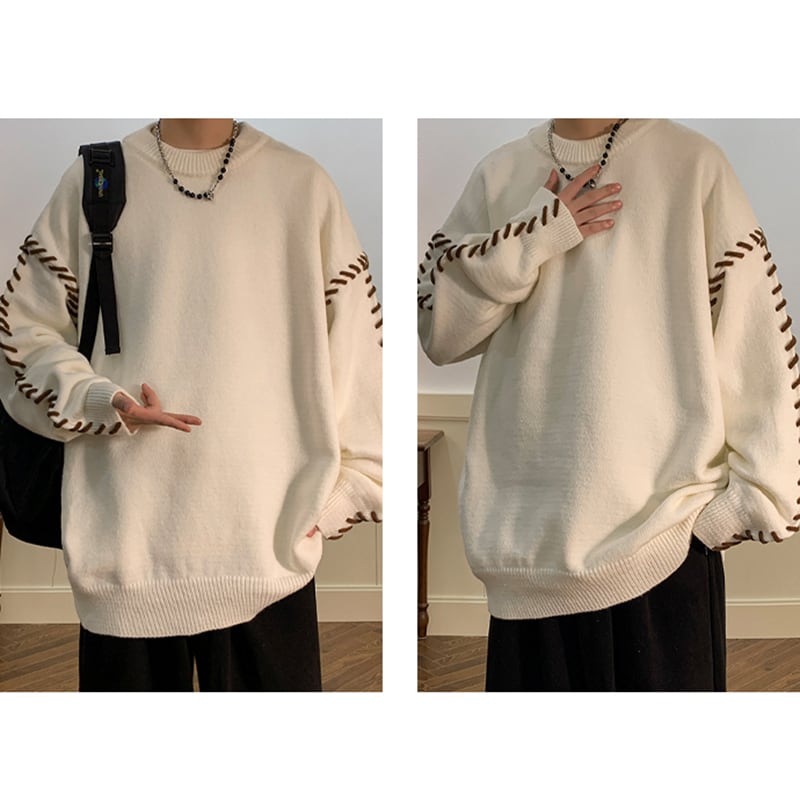 [PPG Series]★Sweater★ 3color Tops Unisex Men's Brown Black White Simple