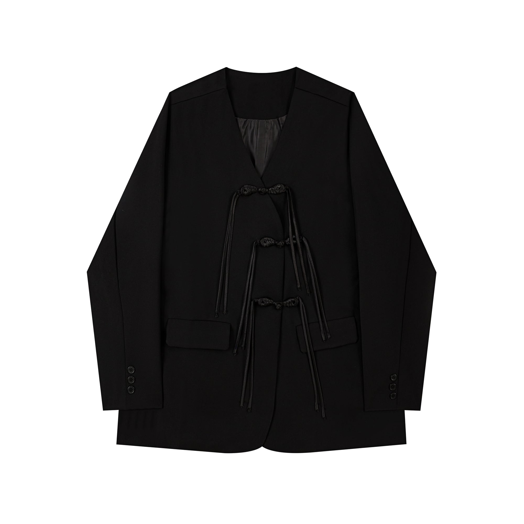 [LHSEN Series] ★China style outerwear★ Blazer China buttons Easy to match Chinese clothes Black Black