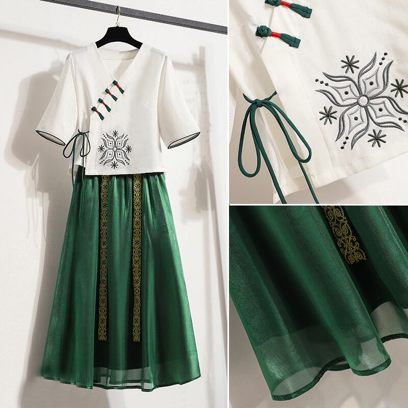 [Chinese Prince Series] ★Chinese style setup★ Tops + Skirt Cute 2-piece set Green Green Retro