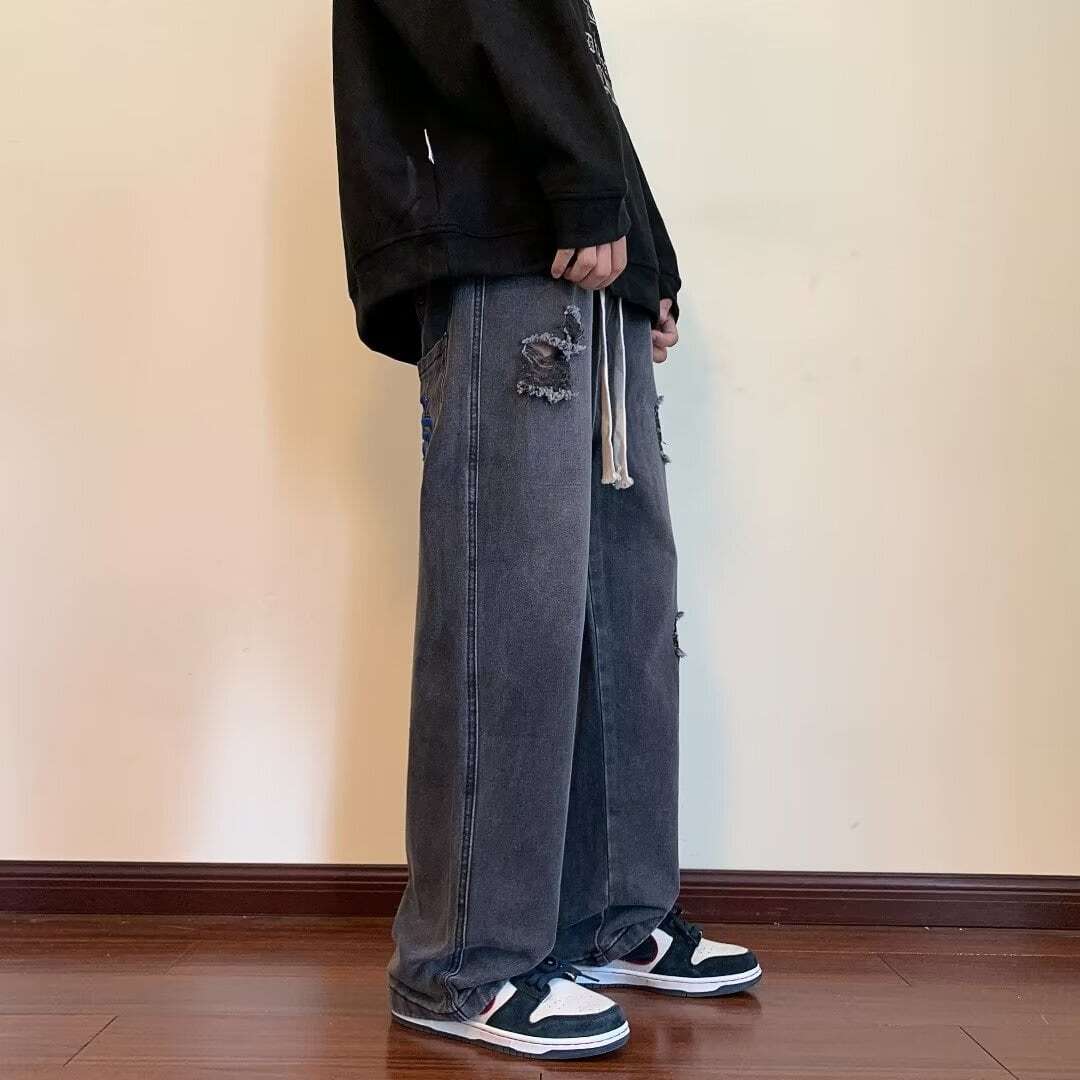 [Miyakoya Series]★Denim Pants★ 2 Color Trousers Bottoms Unisex Men's Black Light Blue Street