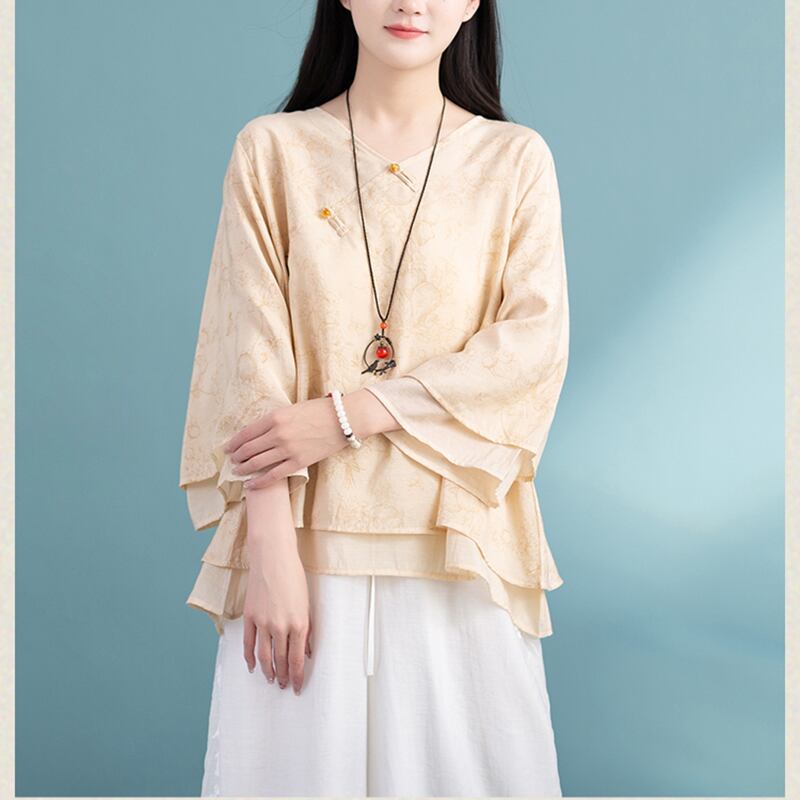 [Qing Series]★Chinese style tops★ 3color Chinese style shirt, Chinese clothes, summer clothes, cool V-neck, casual