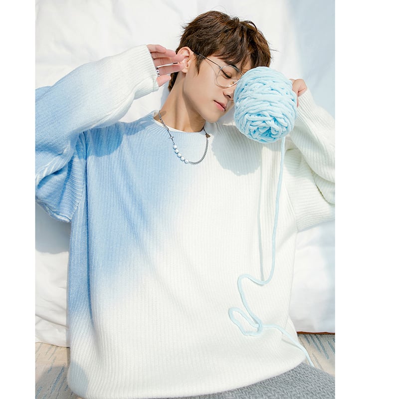 [CHICERRO series]★Sweater★ 3color Blue or pink or gray Tops Color scheme Gradation Unisex SML XL White White