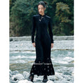 Load image into Gallery viewer, [Da Qinglong Shu Series] ★China-style dress★ Improved cheongsam dress, velvet, slimming, long length, black, black
