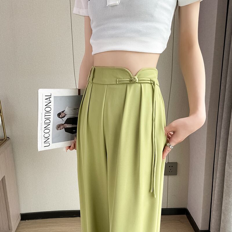 [Women's University 18 Series] ★China style pants★ 2color bottoms casual pants China button black black