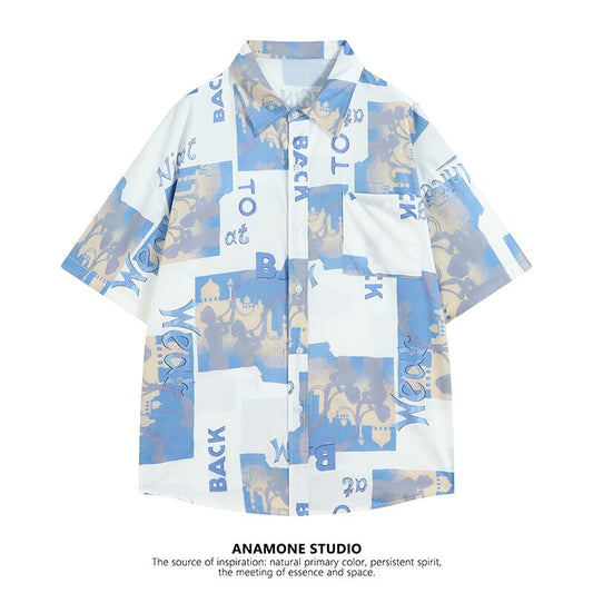 [ANAMONE STUDIO Series]★Shirt★ 2color Tops Short Sleeve Shirt Unisex Men's Thin Cool