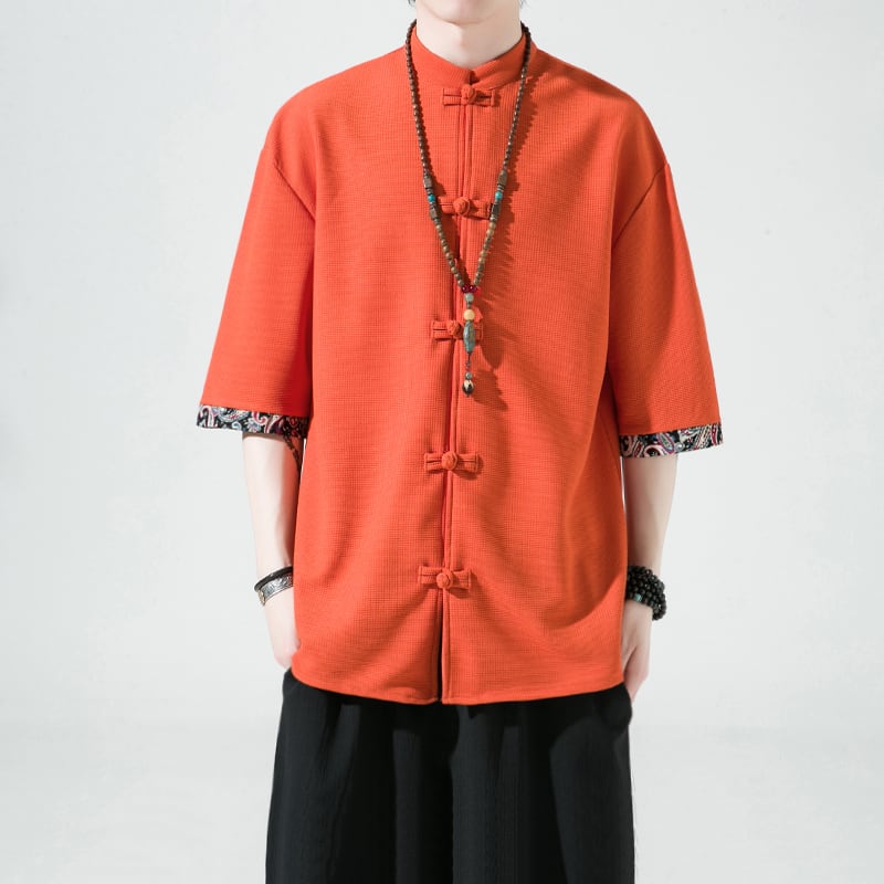 [Small Troubles Series]★China Style Shirt★ 4color Unisex Men's Large Size Chinese Clothes Black White Orange Brown