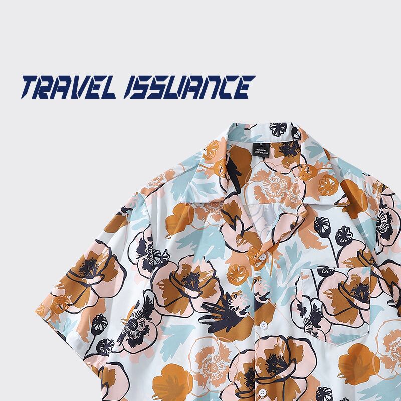 【TRAVEL ISSUANCEシリーズ】★花柄シャツ★ アロハシャツ 沖縄 ハワイ トップス 半袖シャツ 男女兼用 メンズ レトロ